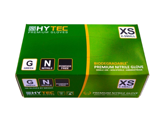 Hytec Green Nitrile Gloves, Powder Free, Biodegradable